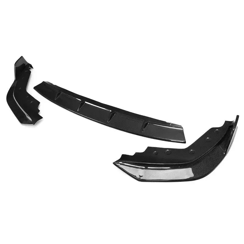 3 separate pieces of the carbon fiber front lip from a side angle (FD Style) – BMW G20 3 Series