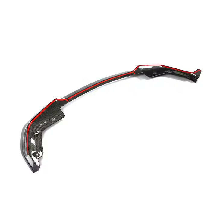 Carbon front lip with side plates, rear view, with visible mounting brackets (MP Style) – BMW G20 3 Series
