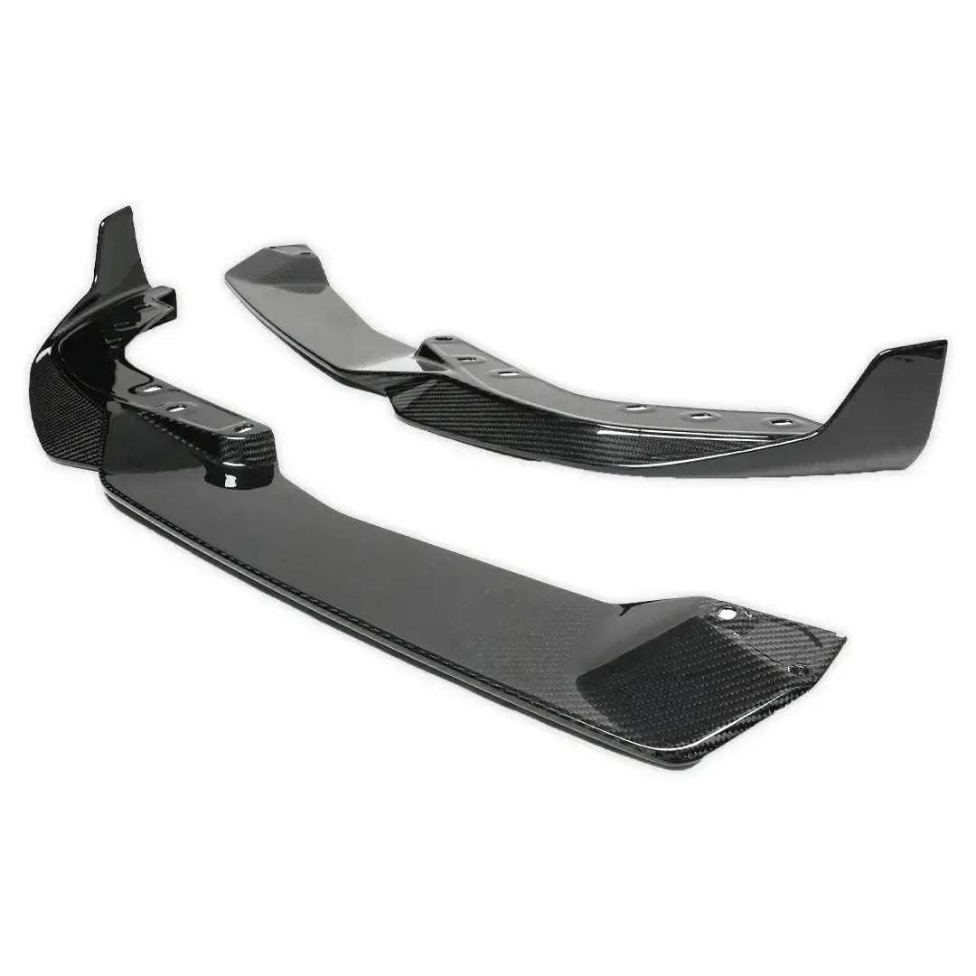 The two carbon halves of the front lip separately, shot from an angle (MP Style V2) – BMW G20 3 Series