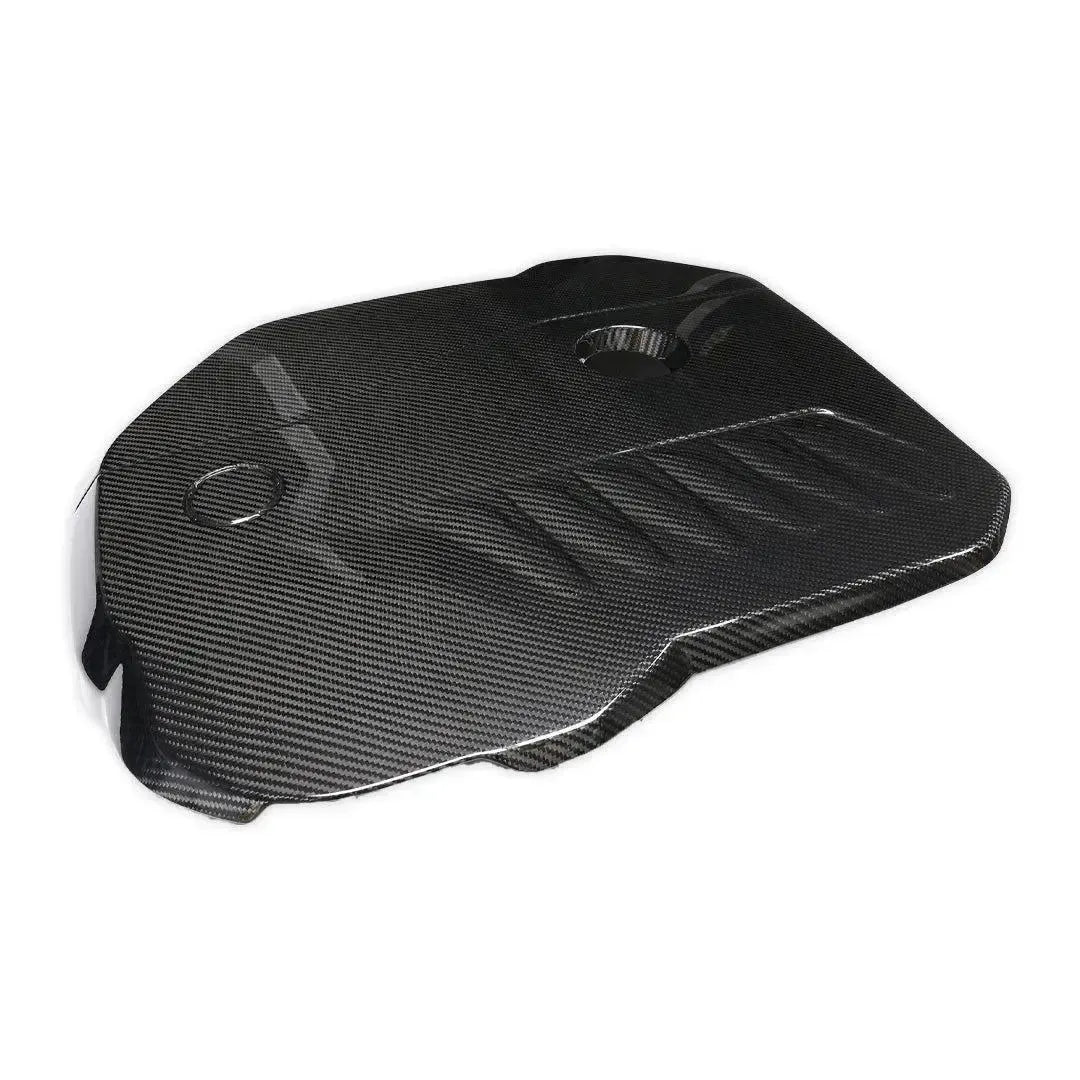 Carbon fiber B58 motorburkolat oldalról, bordázott középrész – BMW G20 M340i / 330i