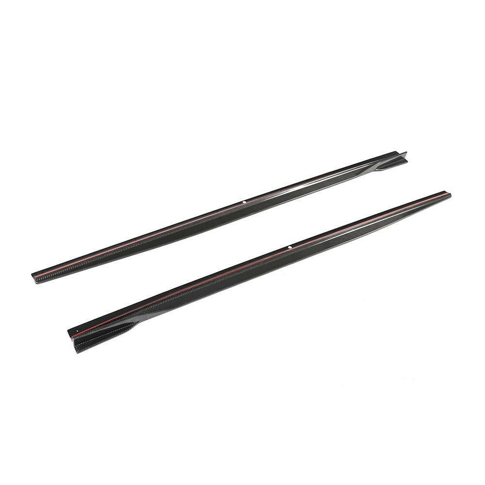Long, slim carbon side skirt extensions, diagonal view (Euro Style V1) – BMW G20 3 Series