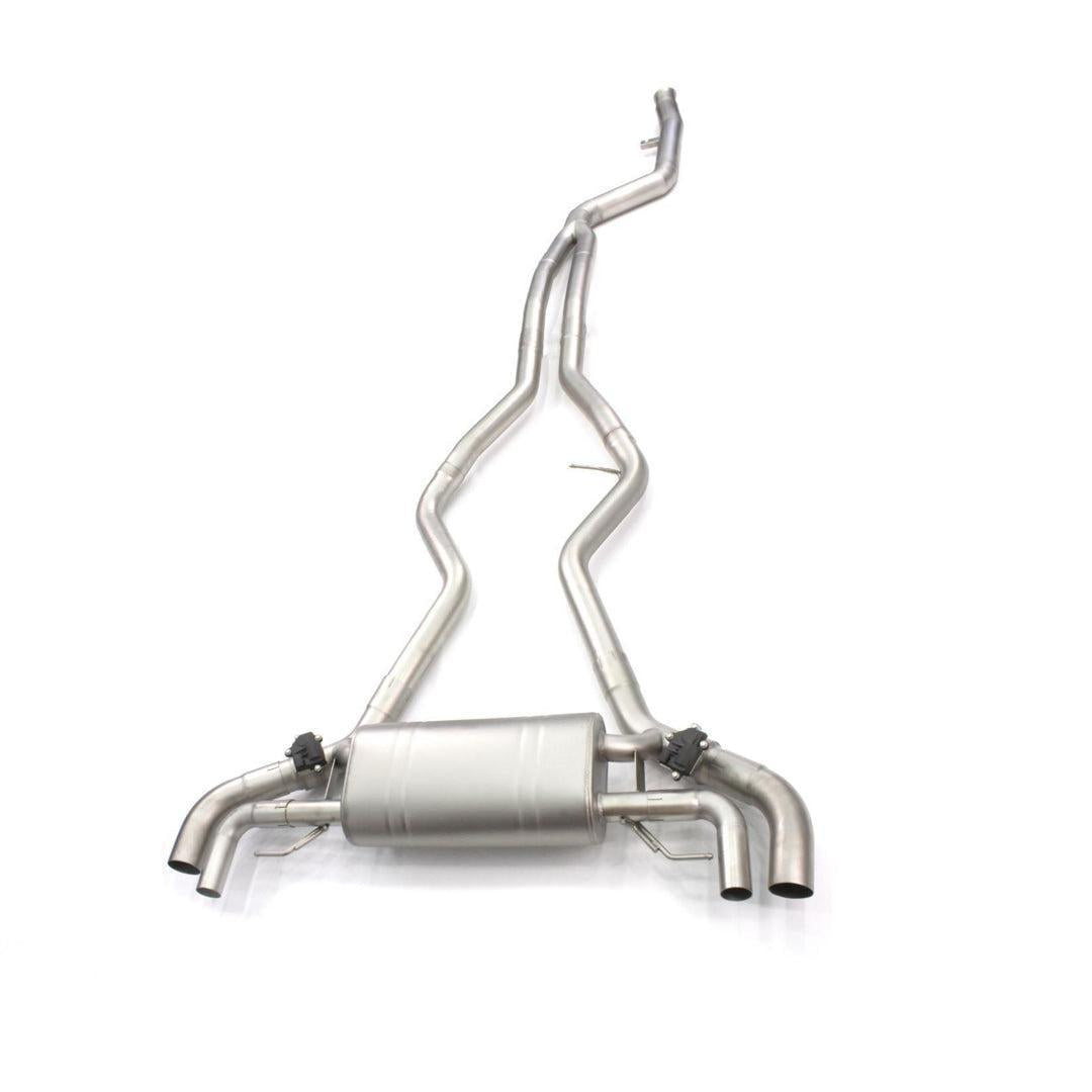 Szálcsiszolt Gen2 Valvetronic catback felülről, négy kimenettel – BMW G20 M340i / 330i