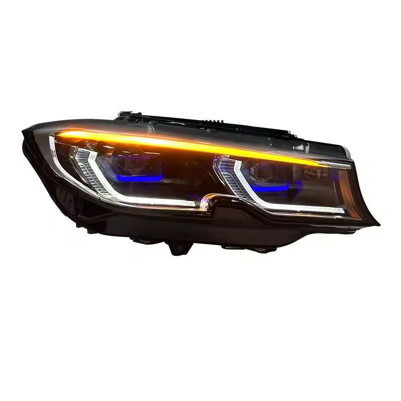 Headlight: white DRL, amber upper strip, blue inserts (Dual-Color Laser Style) – BMW G20 3 Series