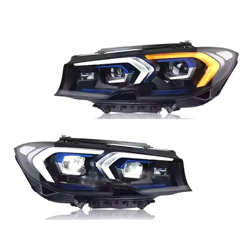 LED headlight pair: white DRL, yellow turn signal, blue inserts (LCI Style) – BMW G20 3 Series