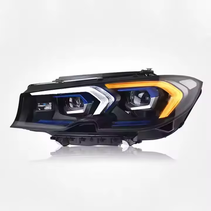 Single LED headlight on its own, white and yellow DRL, blue accent strip (LCI Style) – BMW G20 3 Series