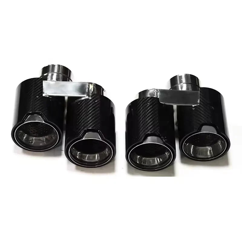 Két dupla kipufogóvég fényes carbonból, ezüst belső peremmel (MP Style) – BMW G20 M340i / 330i