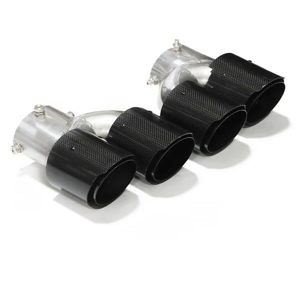 Fényes carbon négyes kipufogóvég fekete belsővel, acél csonkokkal (MP Style) – BMW G20 M340i / 330i