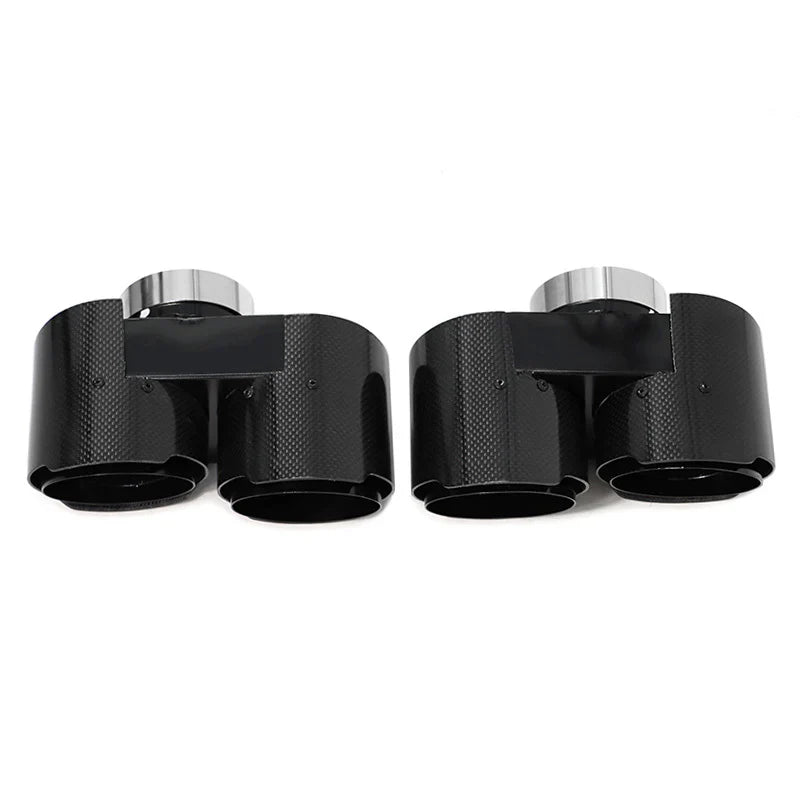 Két Y-osztású dupla kipufogóvég, fényes carbon, fekete belső (MP Style) – BMW G20 M340i / 330i