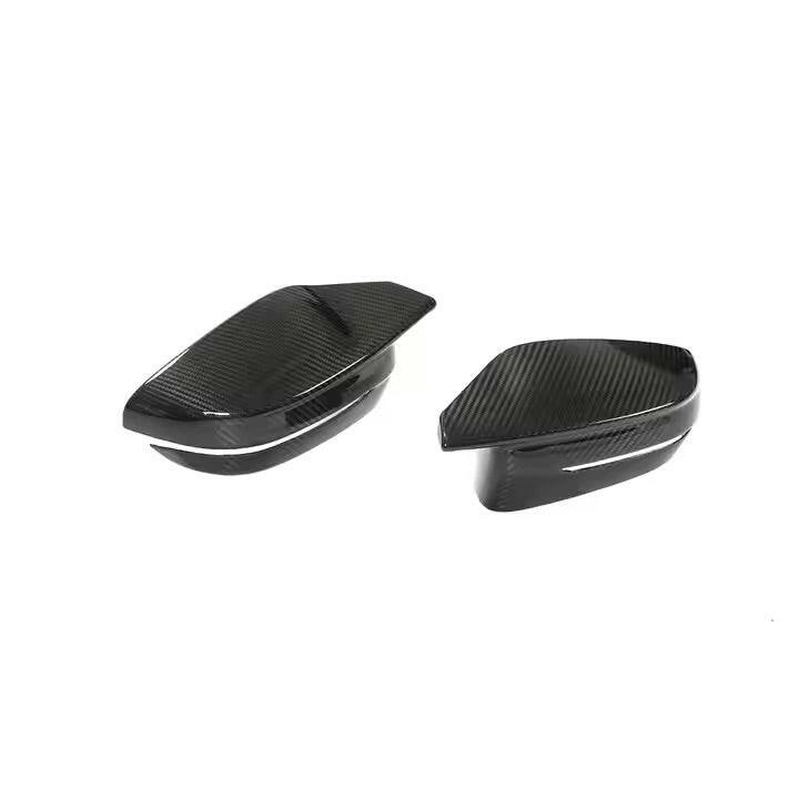 Carbon fiber mirror cap pair, 2 pcs, on a white background (M Style) – BMW G20 3 Series