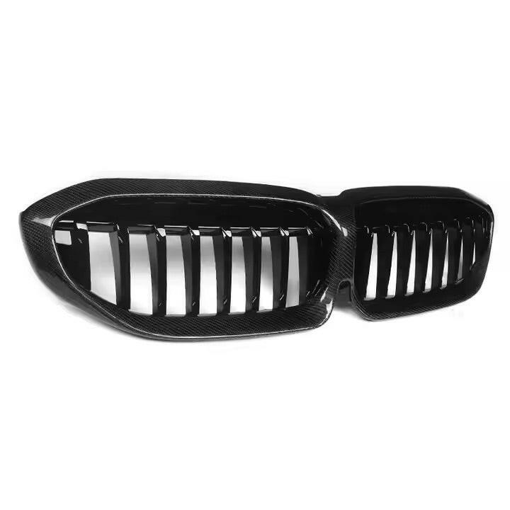 Single-slat carbon kidney grille at an angle, on a white background – BMW G20 3 Series