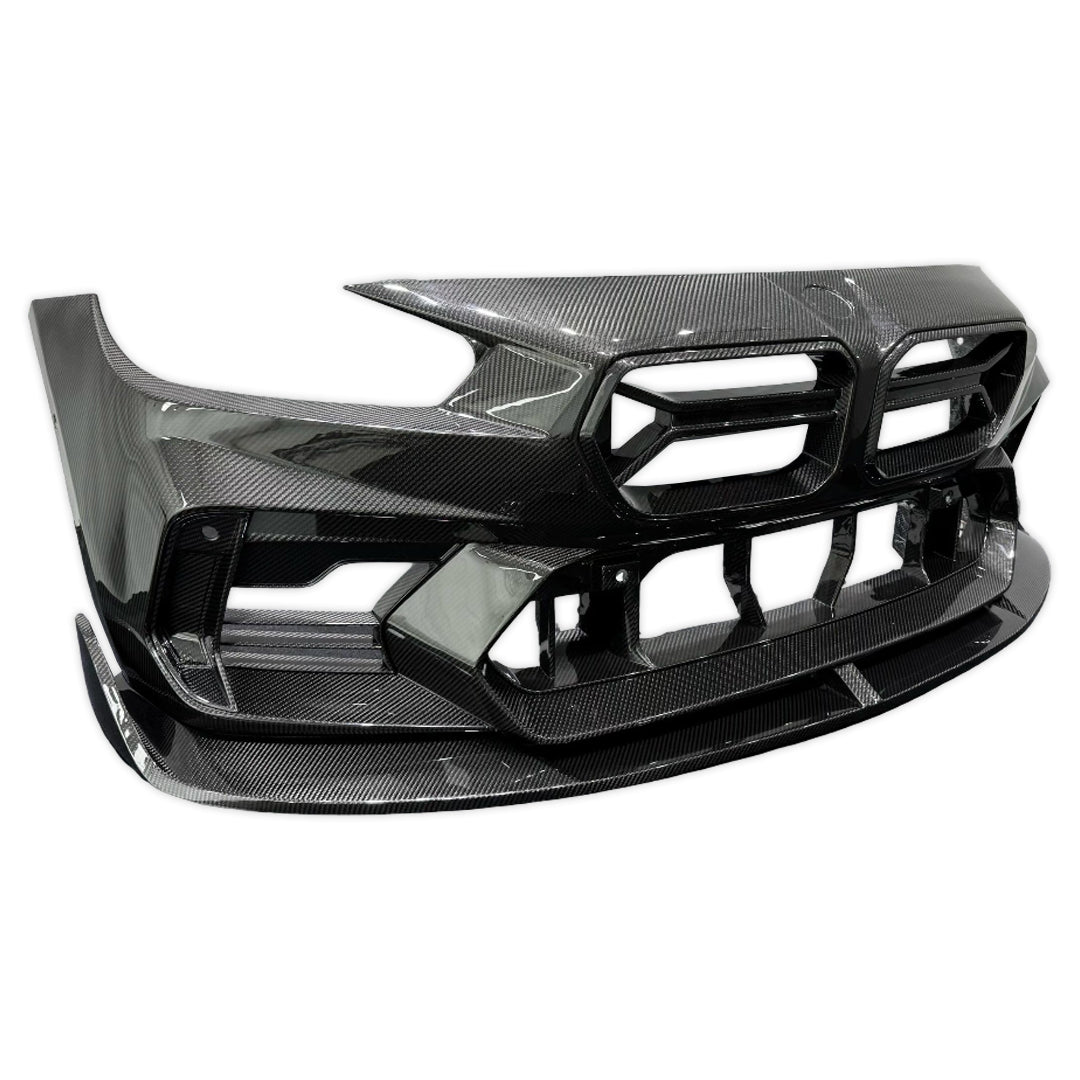 Carbon fiber első lökhárító elülső 3/4 nézetből (AD Style) – BMW G87 M2