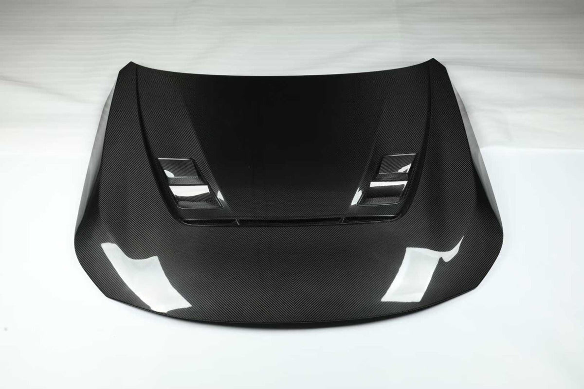 Carbon fiber hood with two rear vents, top view (PM V2 Style) – BMW G87 M2