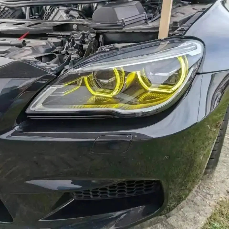 Fekete bmw drl csl lámpa modul sárga led körökkel minden f sorozathoz 2011 2020 kipufogó rendszer mellett carbon fiber hatású