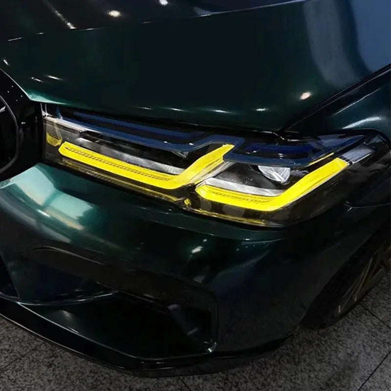 A drl csl lámpa modul bmw m3 kipufogó rendszerhez sötétzöld, sárga led nappali menetfénnyel, modern kialakításban