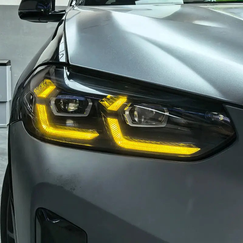A matt szürke led nappali menetfény modul éles sárga fénnyel bmw m3 kipufogó és carbon fiber rendszerhez g szériához