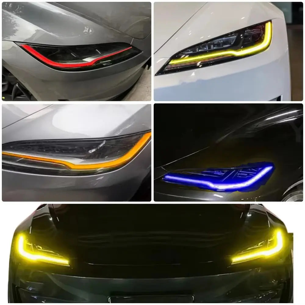 Led nappali menetfény modul bmw m3 kipufogó ihlette szögletes piros sárga narancs kék és borostyán színekben carbon fiber anyagból