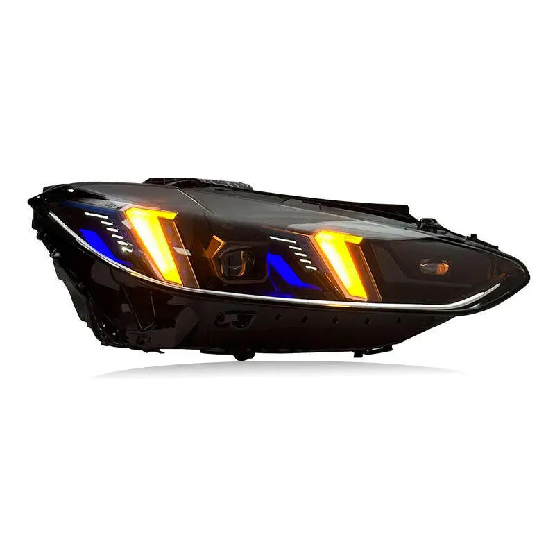Fekete bmw g80 g81 m3 első fényszóró sárga és kék led nappali menetjelzőkkel karbon kipufogó rendszerhez
