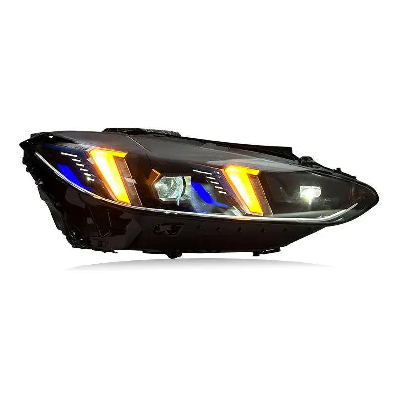 Fekete elso fényszoró pár bmw g80/g81 m3 g82/g83 m4 led nappali futófény sárga és kék színben carbon fiber anyagból