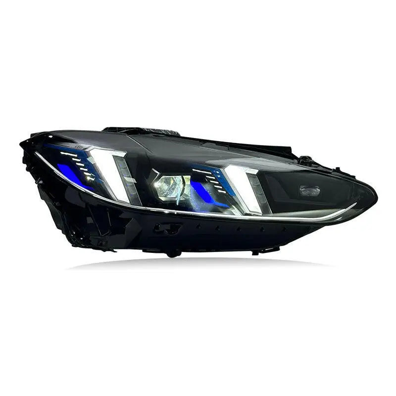 Fekete led első fényszóró kék akcentussal bmw m3 kipufogó rendszerhez g80 g81 m3 g82 g83 m4 g22 g24 modellekhez carbon fiber részletekkel