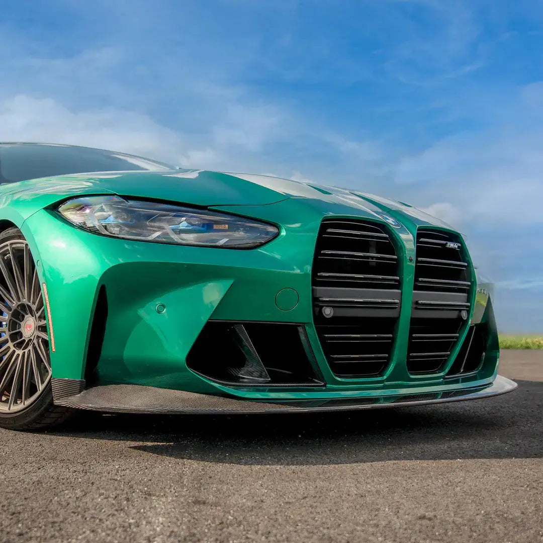 Vibráló zöld bmw m3 karbon szálas első koptató fekete vesével a kipufogó rendszerhez g80 g81 m3 g82 g83 m4-hez