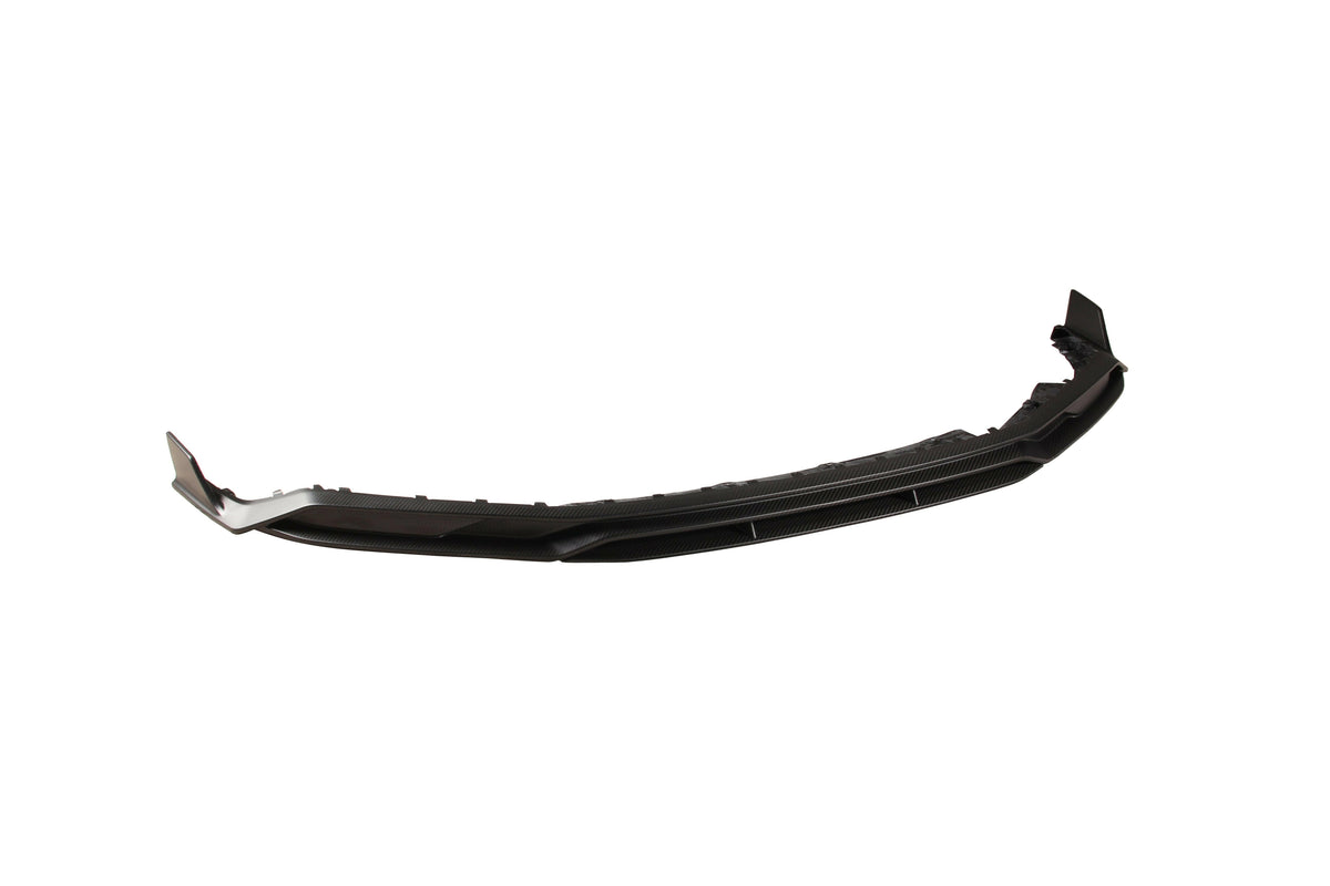 Main piece of the matte carbon front lip at an angle, shot from one end (MT Style) – Audi R8 4S Facelift