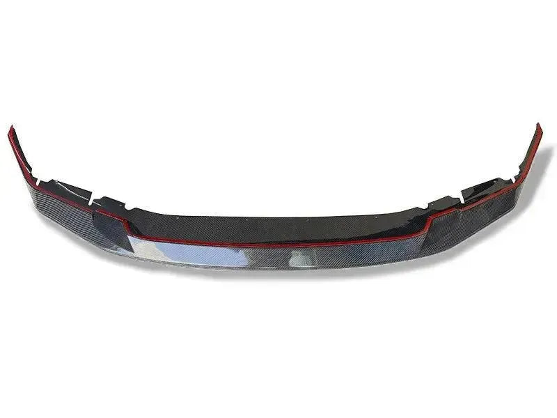 One-piece carbon fiber front lip, front view, with red protective tape (GTS Style) – BMW F90 M5