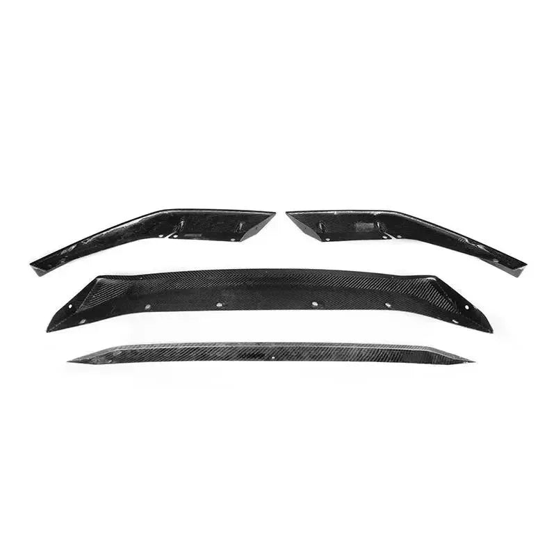 4 separate pieces of the carbon front lip, angled view, on a white background (MT Style) – BMW F90 M5