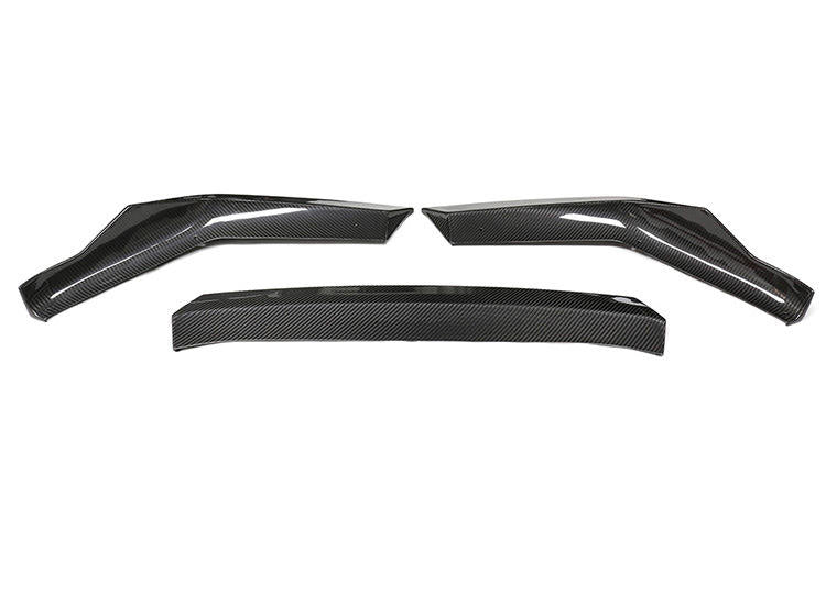 Three-piece carbon fiber front lip, top view, on a white background (PM Style) – BMW F90 M5