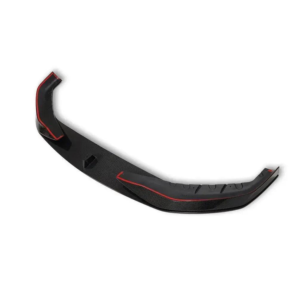 Carbon front lip with red edges, three-quarter view (AC Style) – BMW G30 5 Series