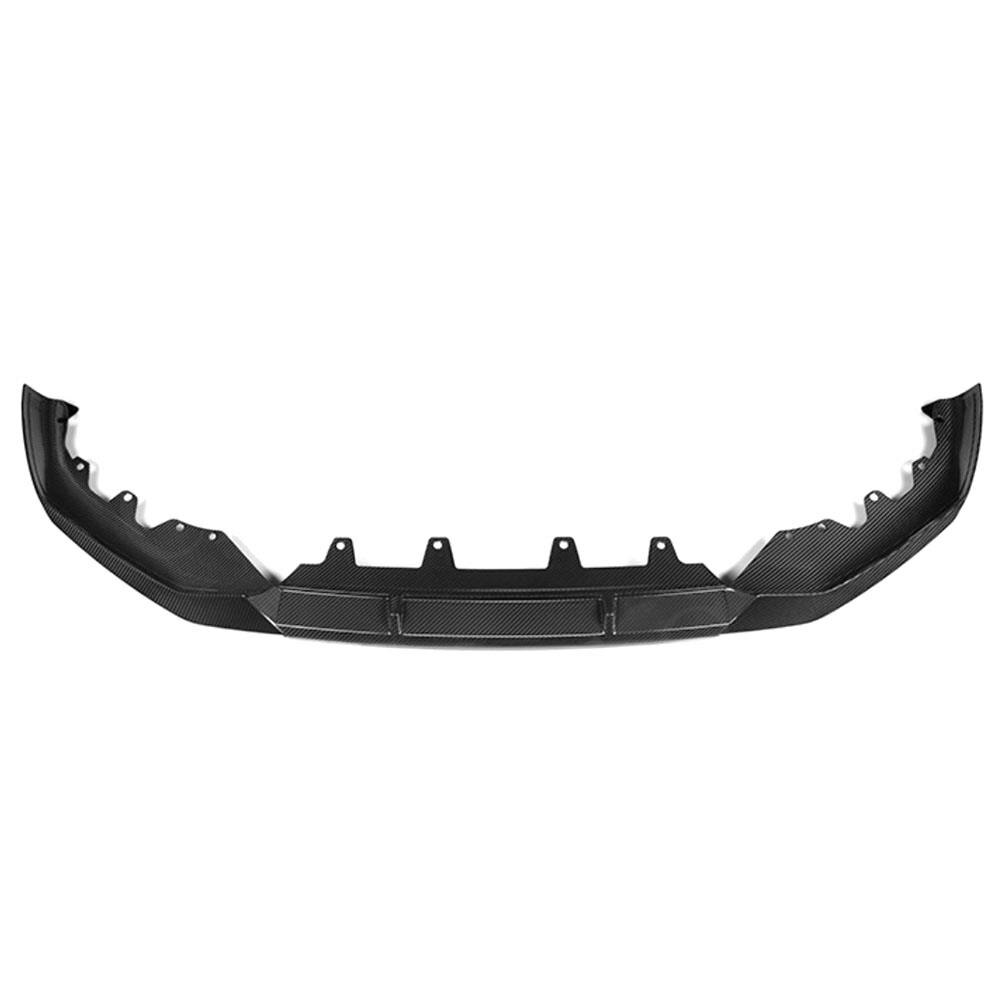 Assembled three-piece carbon front splitter from behind and above, with mounting tabs (Endcap Style) – BMW G30 5 Series