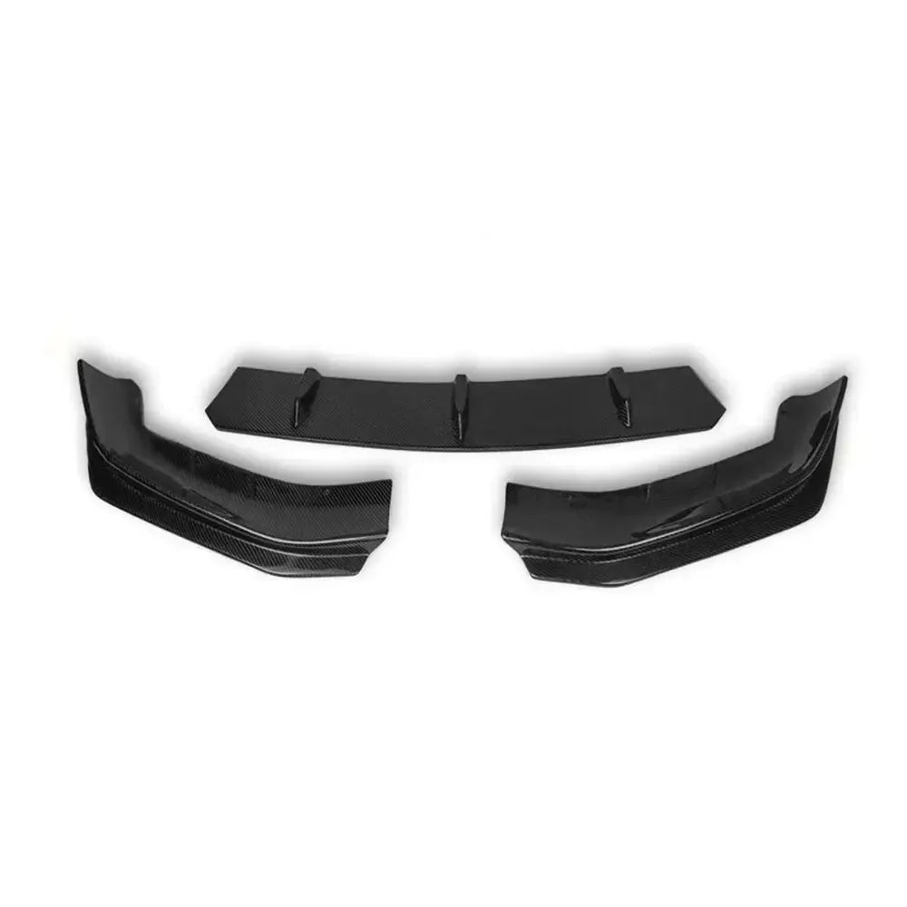 Three pieces of the carbon front lip, front view, on a white background (FD Style) – BMW G30 5 Series