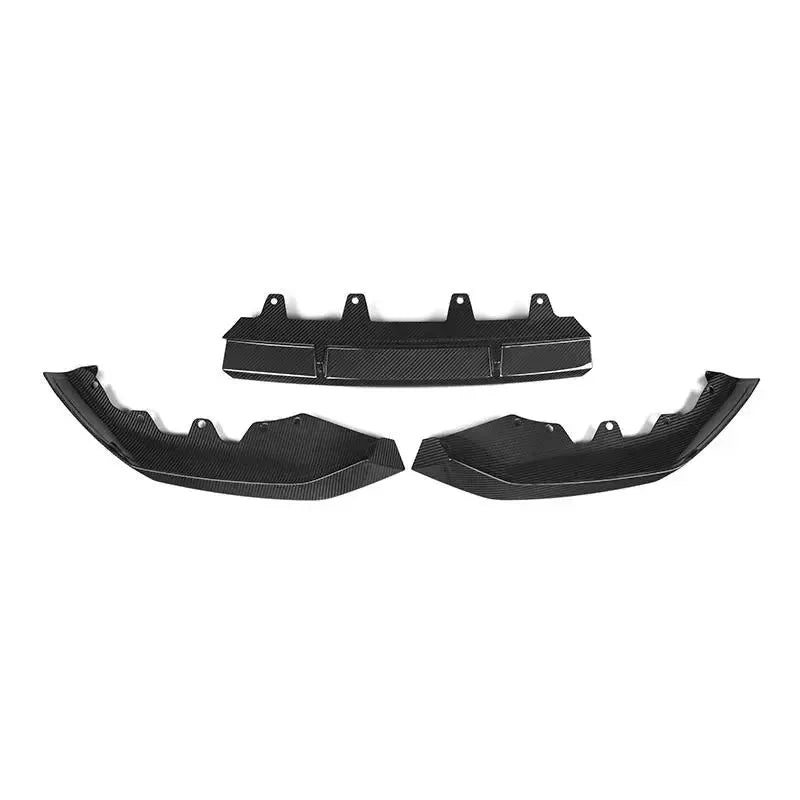 3 pieces of the carbon front lip laid out, front view (MP Style) – BMW G30 5 Series