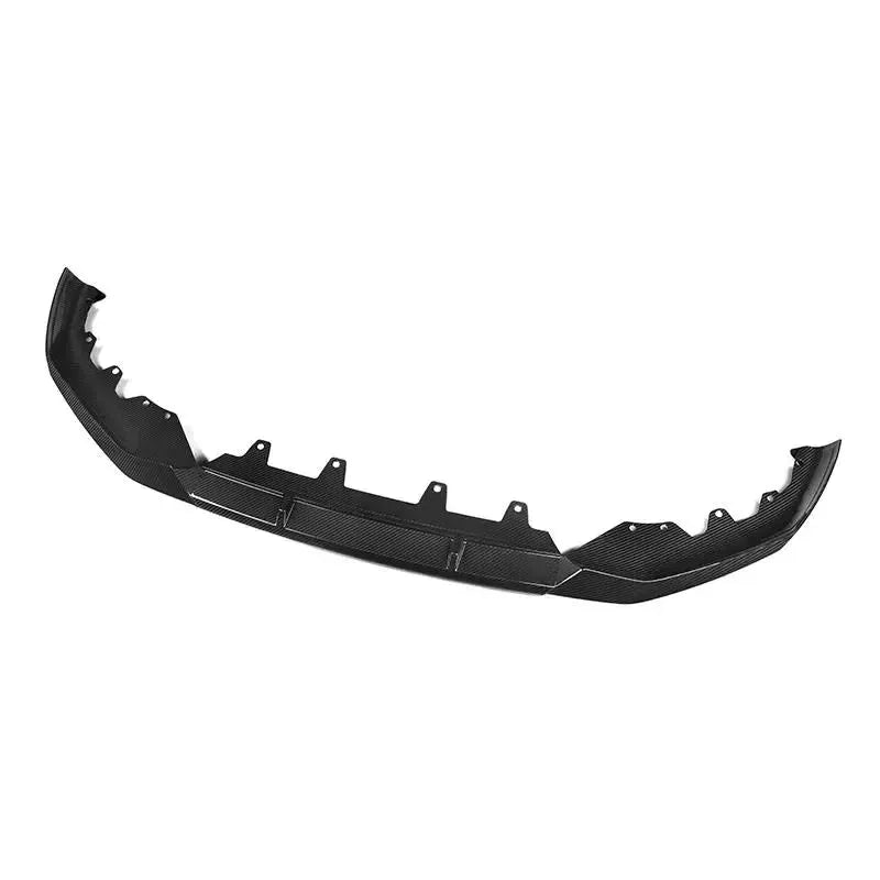 Assembled carbon front lip from behind and above, with mounting tabs (MP Style) – BMW G30 5 Series