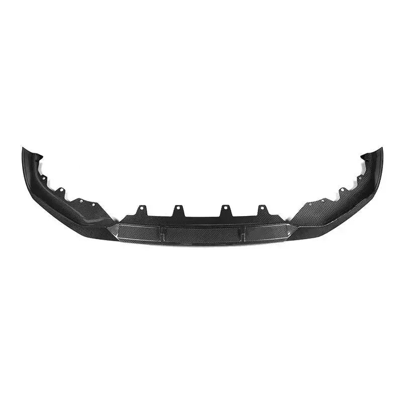 Assembled carbon fiber front lip from the front and above, on a white background (MP Style) – BMW G30 5 Series