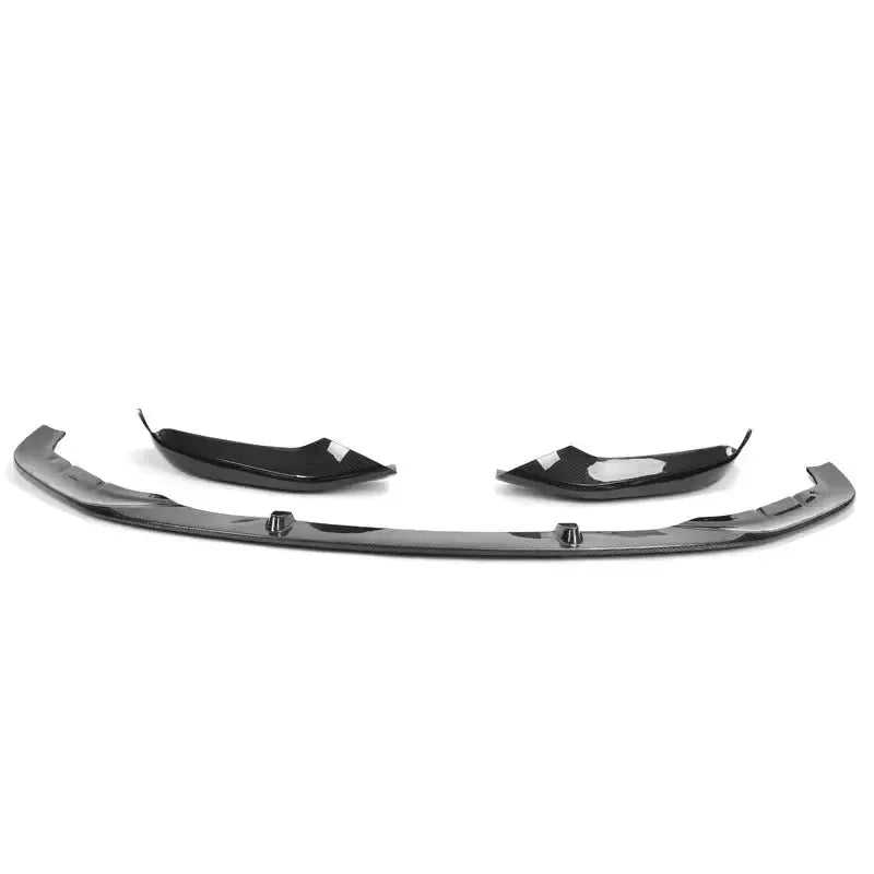Disassembled three-piece carbon front lip from behind and above (MP Style) – BMW G30 5 Series
