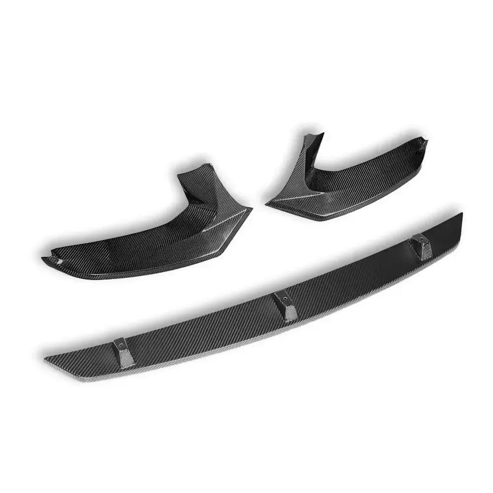 Three-piece carbon fiber front lip, angled top view (V Style) – BMW G30 5 Series