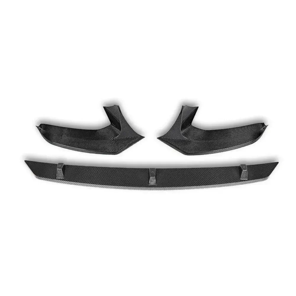 3 pieces of the carbon front lip, top view, on a white background (V Style) – BMW G30 5 Series