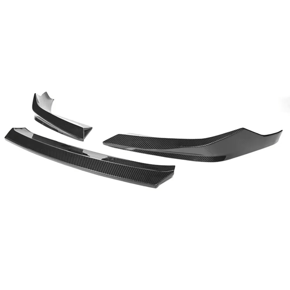Three-piece carbon fiber front lip, top view, on a white background (PM V1 Style) – BMW F90 M5
