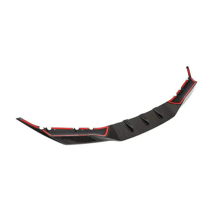 One-piece carbon fiber front lip with three center ribs, three-quarter view (PM V2 Style) – BMW F90 M5