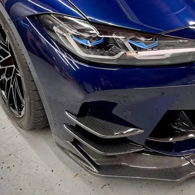 Kék bmw m3 kipufogó carbon fiber első légterelő kis szárnyak canards a g80 g81 m3 és g82 g83 m4 modellekhez