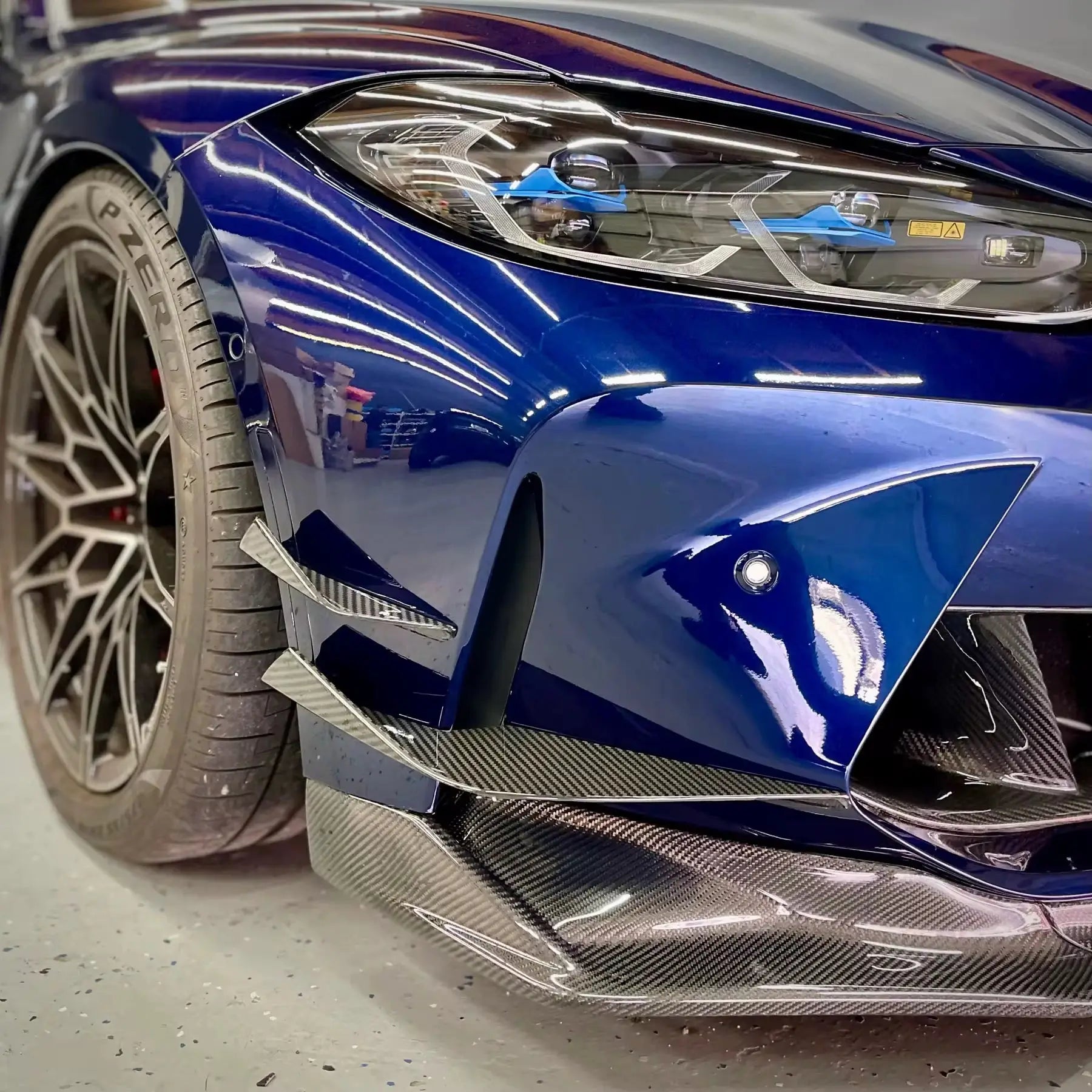 Deep blue carbon fiber első légterelő kis szárnyak bmw g80 g81 m3 g82 g83 m4 kipufogó rendszerhez