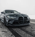 Fekete carbon fiber első lökhárító csomag bmw g80 g81 m3 és g82 g83 m4 kipufogó rendszerrel