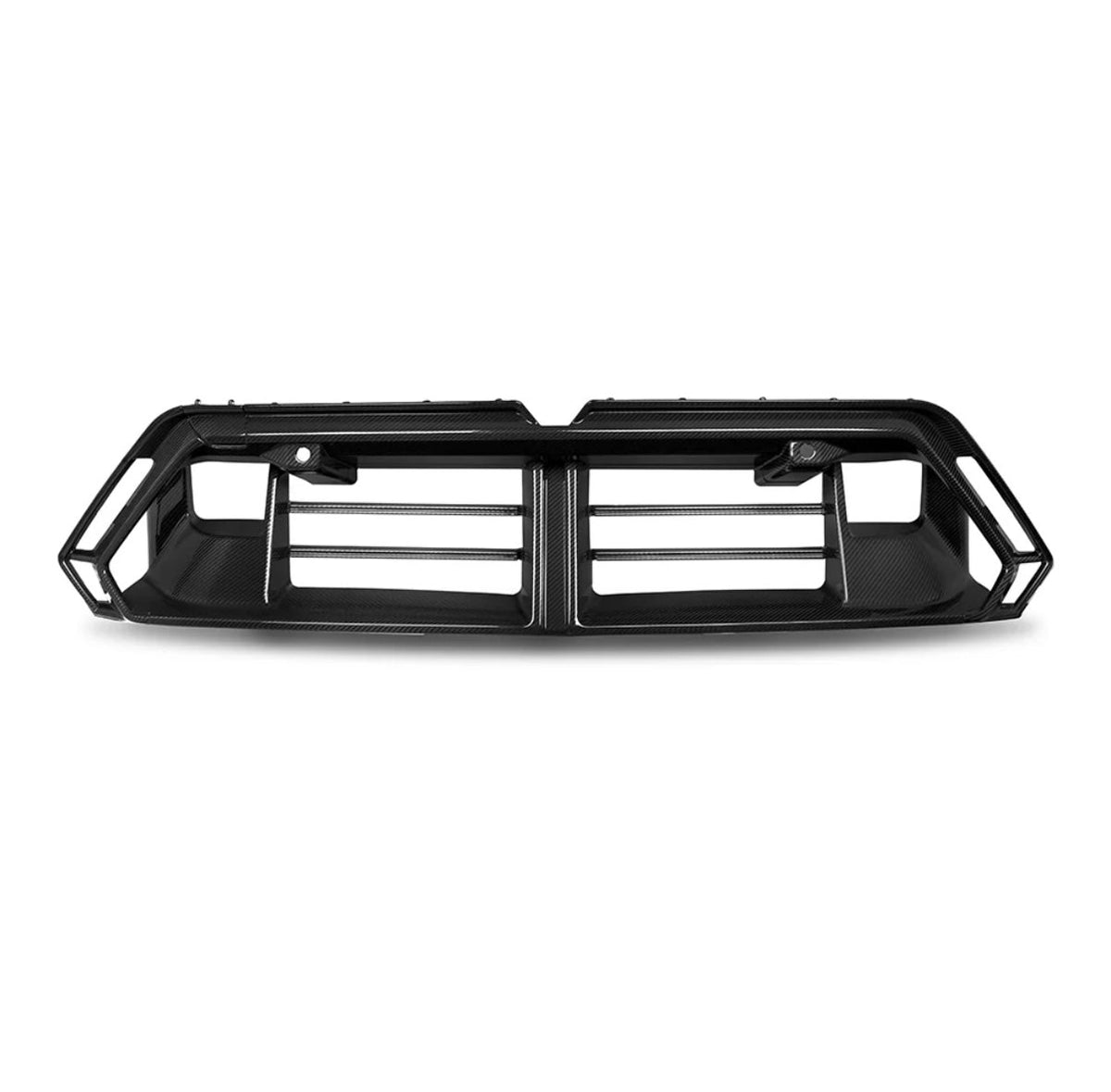 Bordás carbon fiber középső lökhárító díszléc vízszintes lamellákkal, elölnézetben (SQ Style) – BMW G90 M5