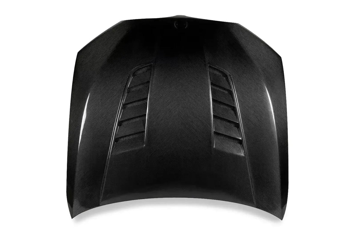 Kétoldalas carbon motorháztető lamellás szellőzőkkel, felülnézet (GTR Style) – BMW F90 M5 és G30 5-ös sorozat