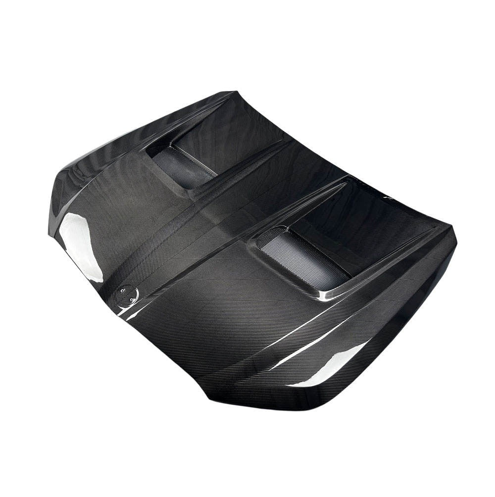 Vented carbon fiber hood from above, at an angle (PM Style) – BMW G90 M5
