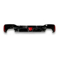 Gloss black rear diffuser with red center brake light, rear view (CS Style) – BMW G30 5 Series