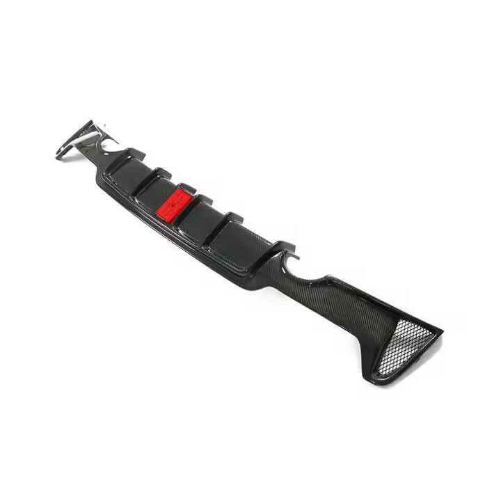 Carbon rear diffuser with red LED and fins, angled from above (MP Style) – BMW F32 4 Series