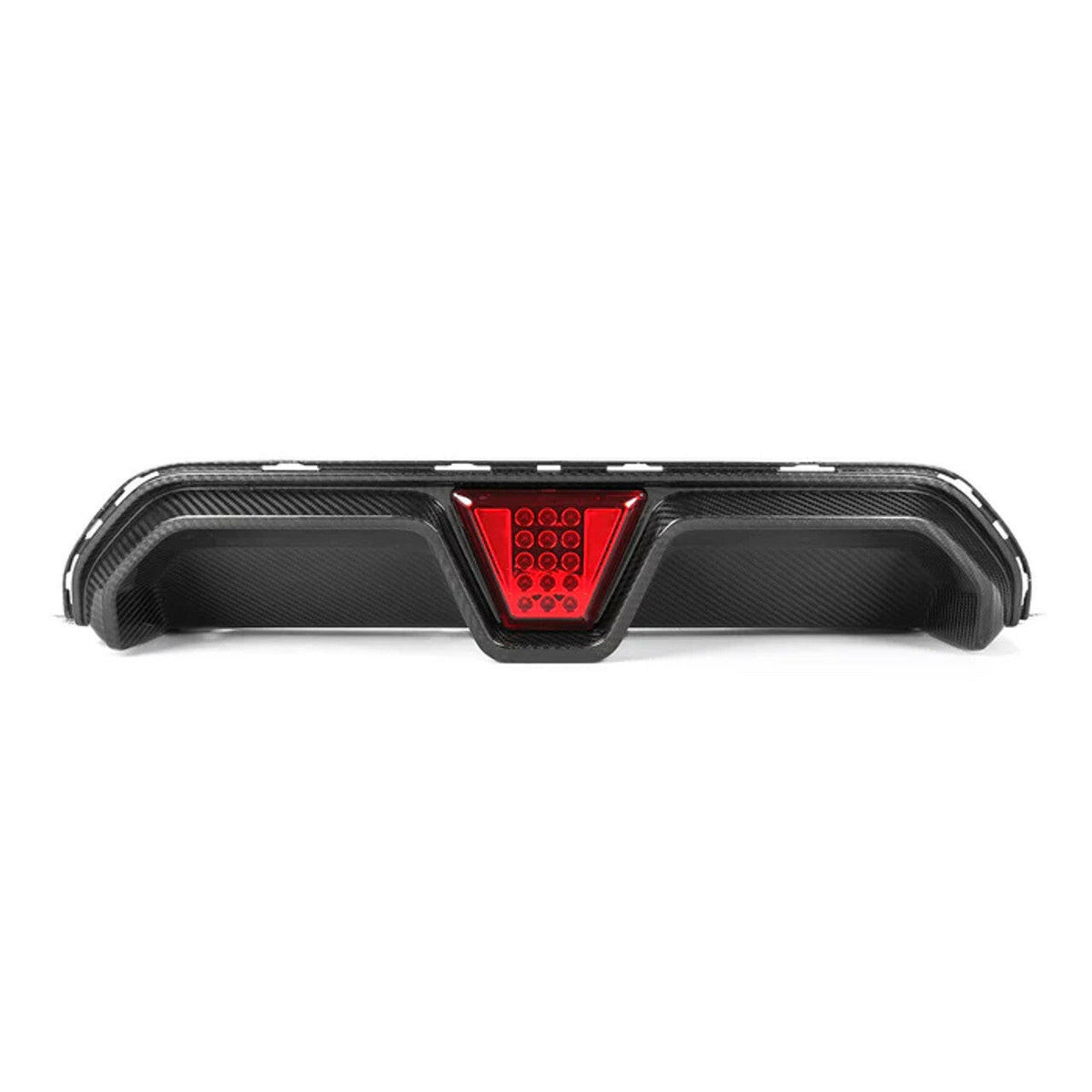 F1-style carbon rear diffuser with red LED brake light, from behind (PM Style) – BMW F90 M5
