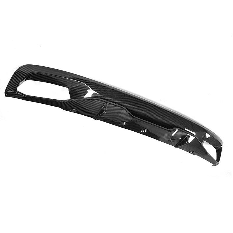One-piece carbon rear diffuser for the base bumper, three-quarter top view (M5 Style) – BMW G30 5 Series
