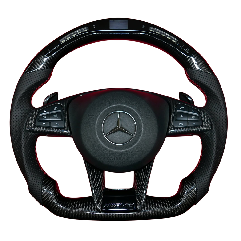 2017 AMG Style carbon steering wheel with LED top stripe and red stitching – Mercedes-AMG C63 W205 / C205